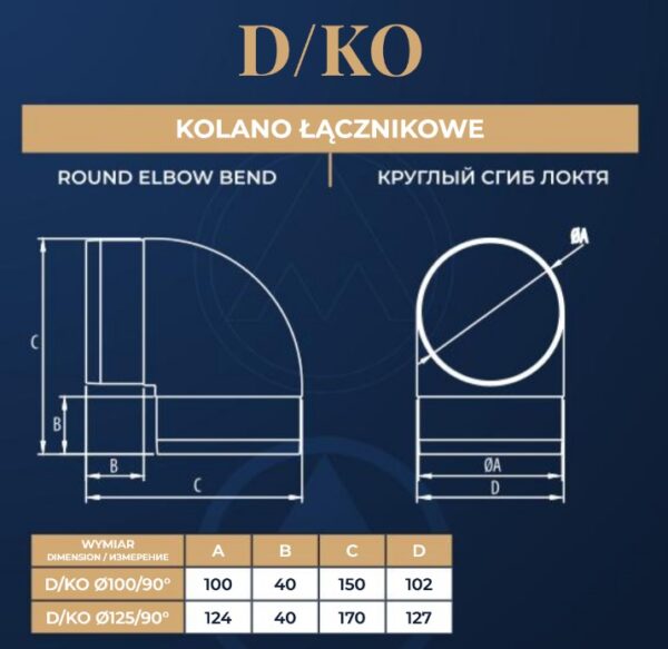 Kolano okrągłe D/KO Ø100/90 DOSPEL - obrazek 2
