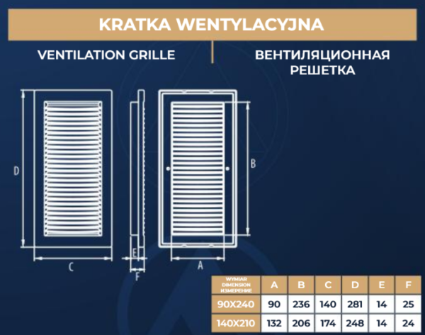 Kratka wentylacyjna DL/90x240 RW DOSPEL - obrazek 2