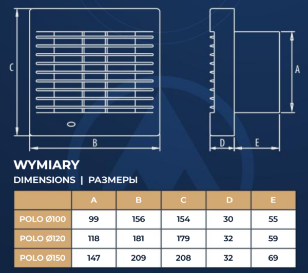 Wentylator Domowy POLO 6 DOSPEL Ø150 PIR (wentylator ścienny / sufitowy) - obrazek 4