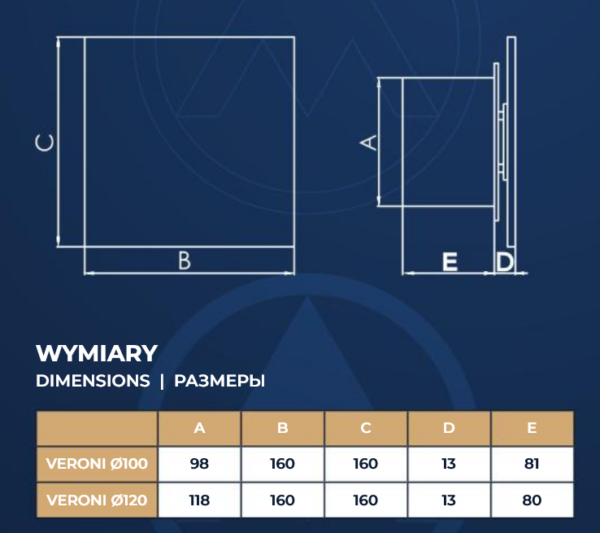 WENTYLATORY DOMOWE VERONI GLASS DOSPEL Ø120 WCH BIAŁY ORANGE LIGHT - obrazek 5