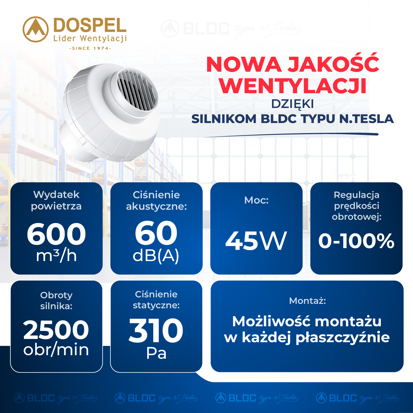 EURO 0 150/160 BLDC N.TESLA wentylator kanałowy / duct fan - obrazek 7