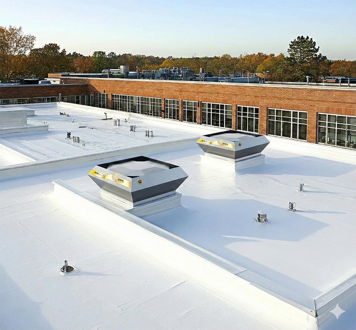 Wizualizacja wentylatorów Dospel WDD na dachu budynku