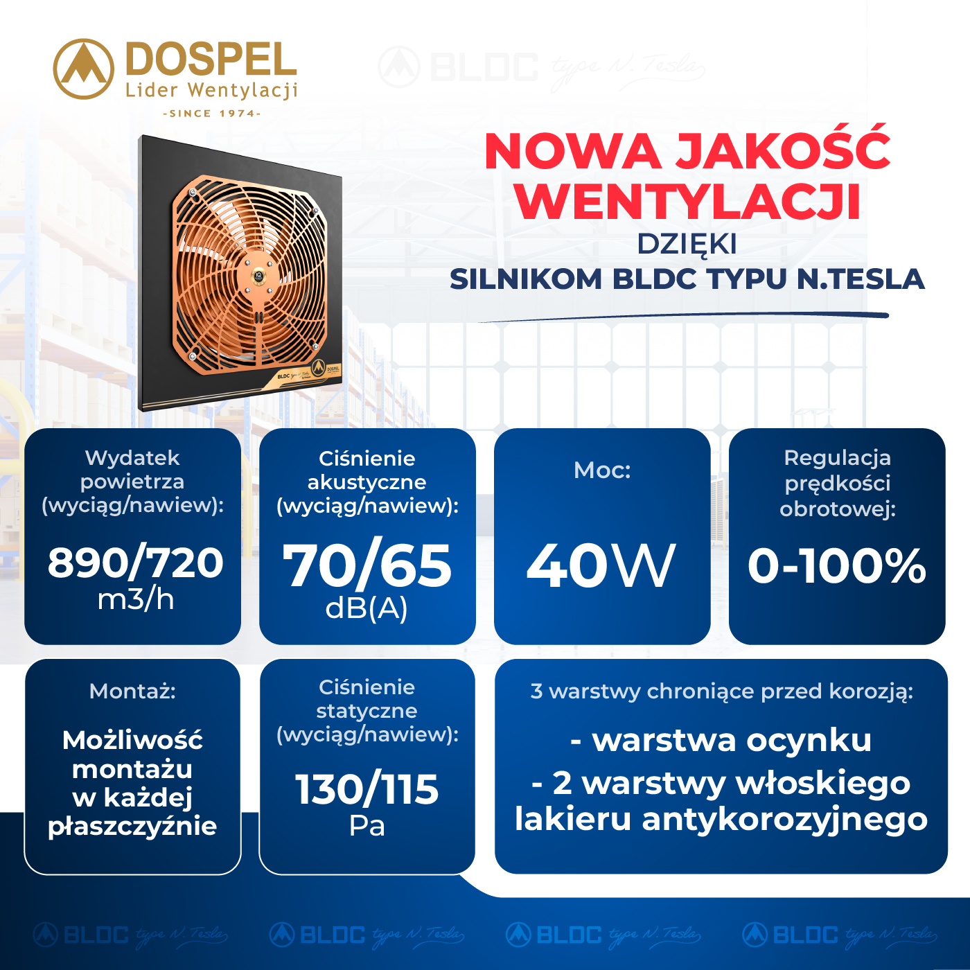 Wentylator osiowy wyciągowo-nawiewny WOKS GOLD z silnikiem BLDC typu N. Tesla DOSPEL - obrazek 6