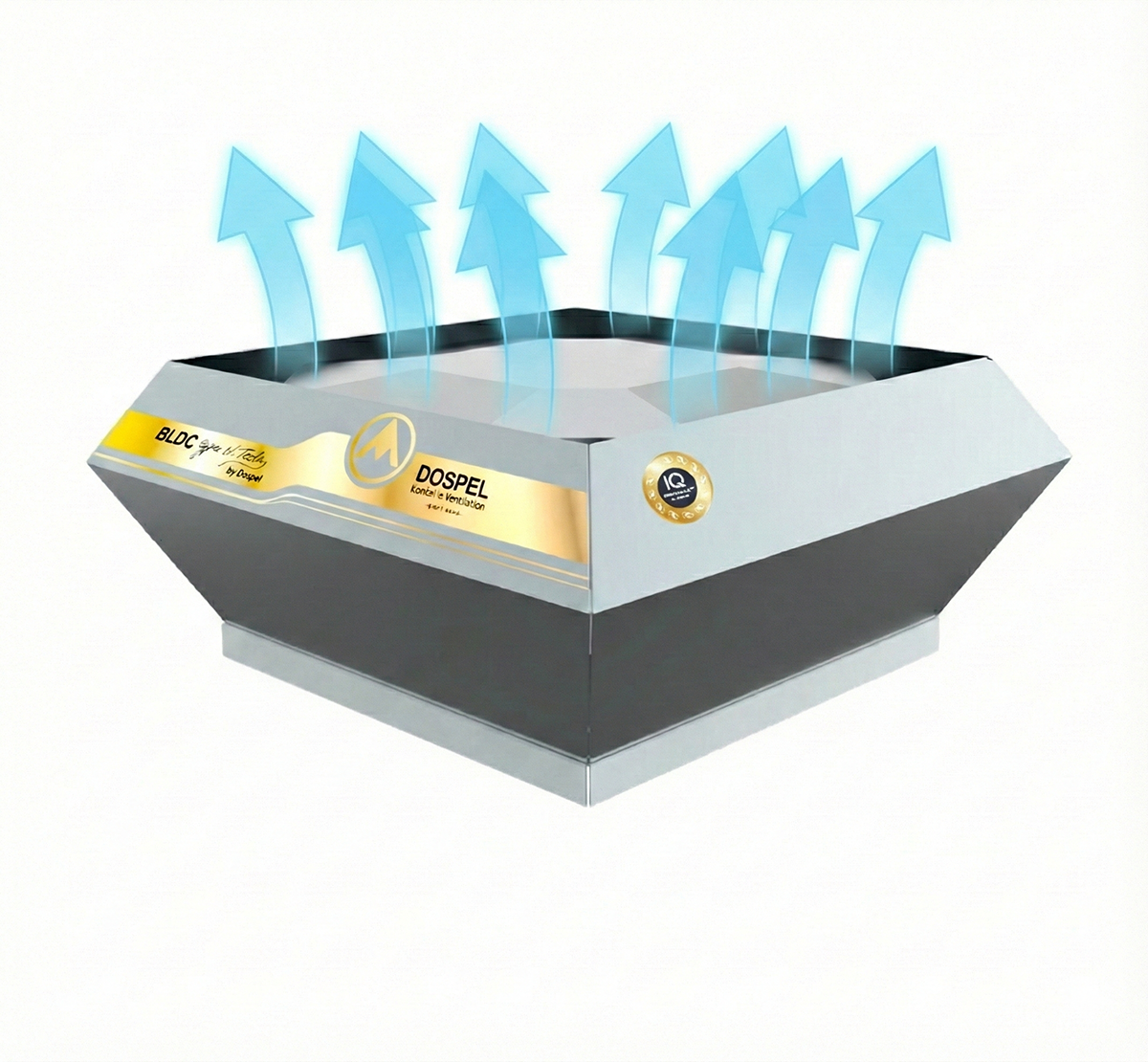 Wentylator przemysłowy Dospel WDD z wizualizacją kierunku wyrzutu powietrza