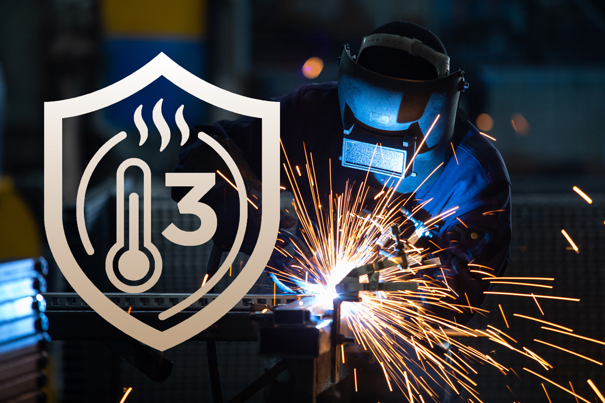 Ikona reprezentująca trzy czujniki temperatury w wentylatorach Dospel na tle spawacza