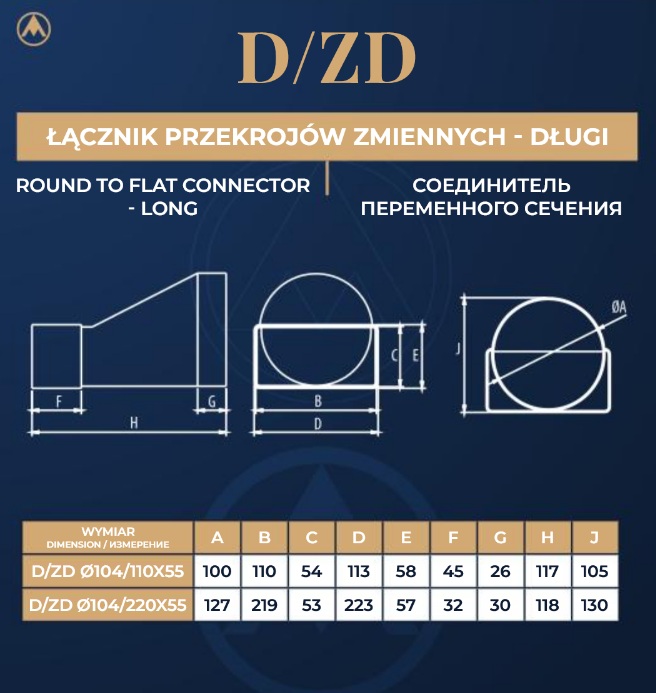 D/ZD 104/110x55 (łącznik przekr.zmiennych dł.) - obrazek 2